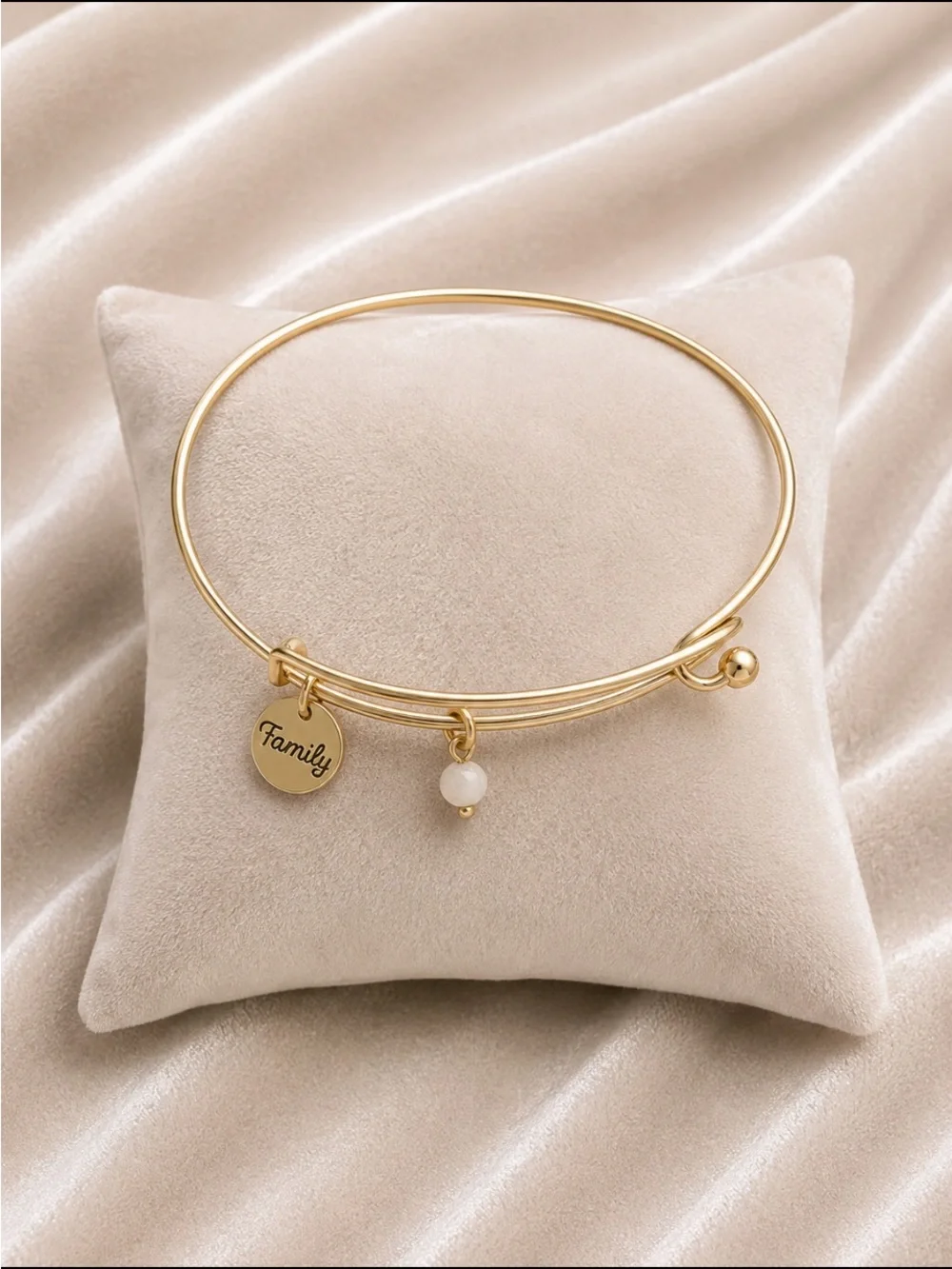 Gold-Tone “Family” Charm Bangle Bracelet